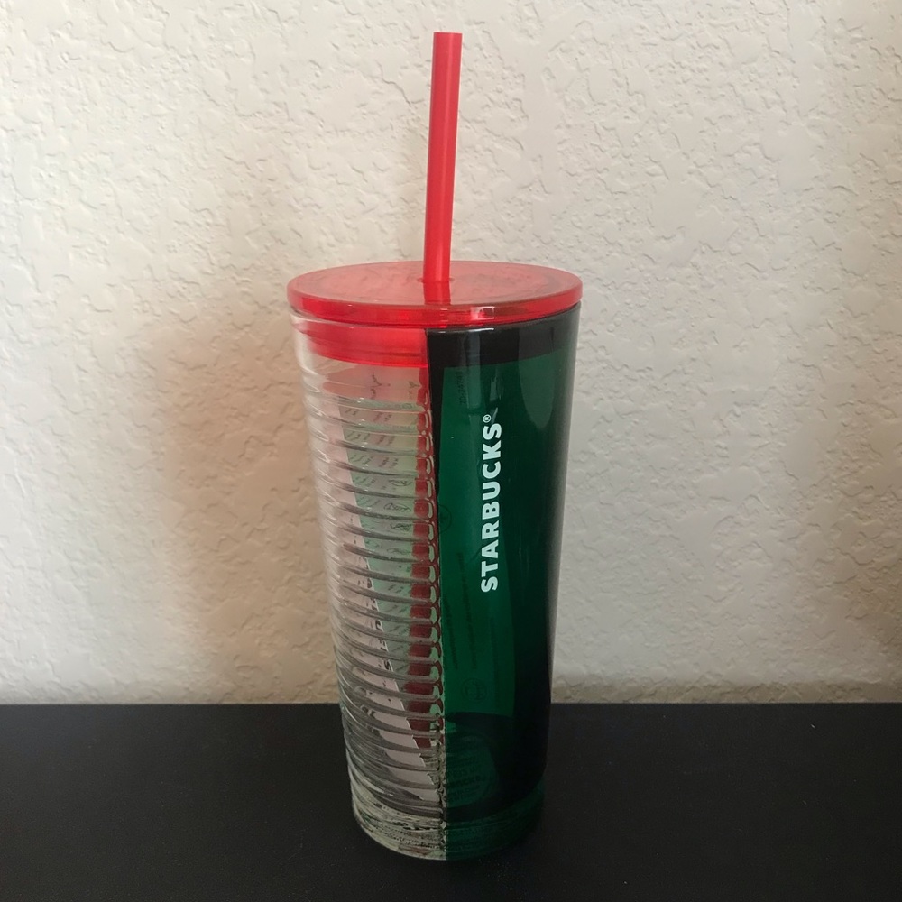 2021 Starbucks Limited Edition glass red green clear 18 oz Tumbler cup